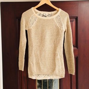 Lace and Knit Tan Sweater